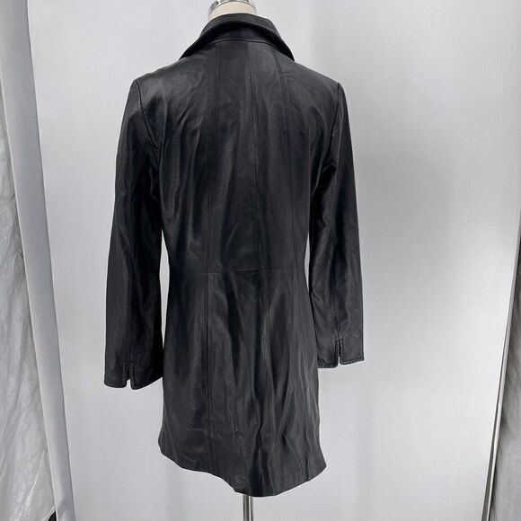 Ellen Tracy Women's Soft Black Leather Jacket Medium Long Full Zip - Picture 3 of 6